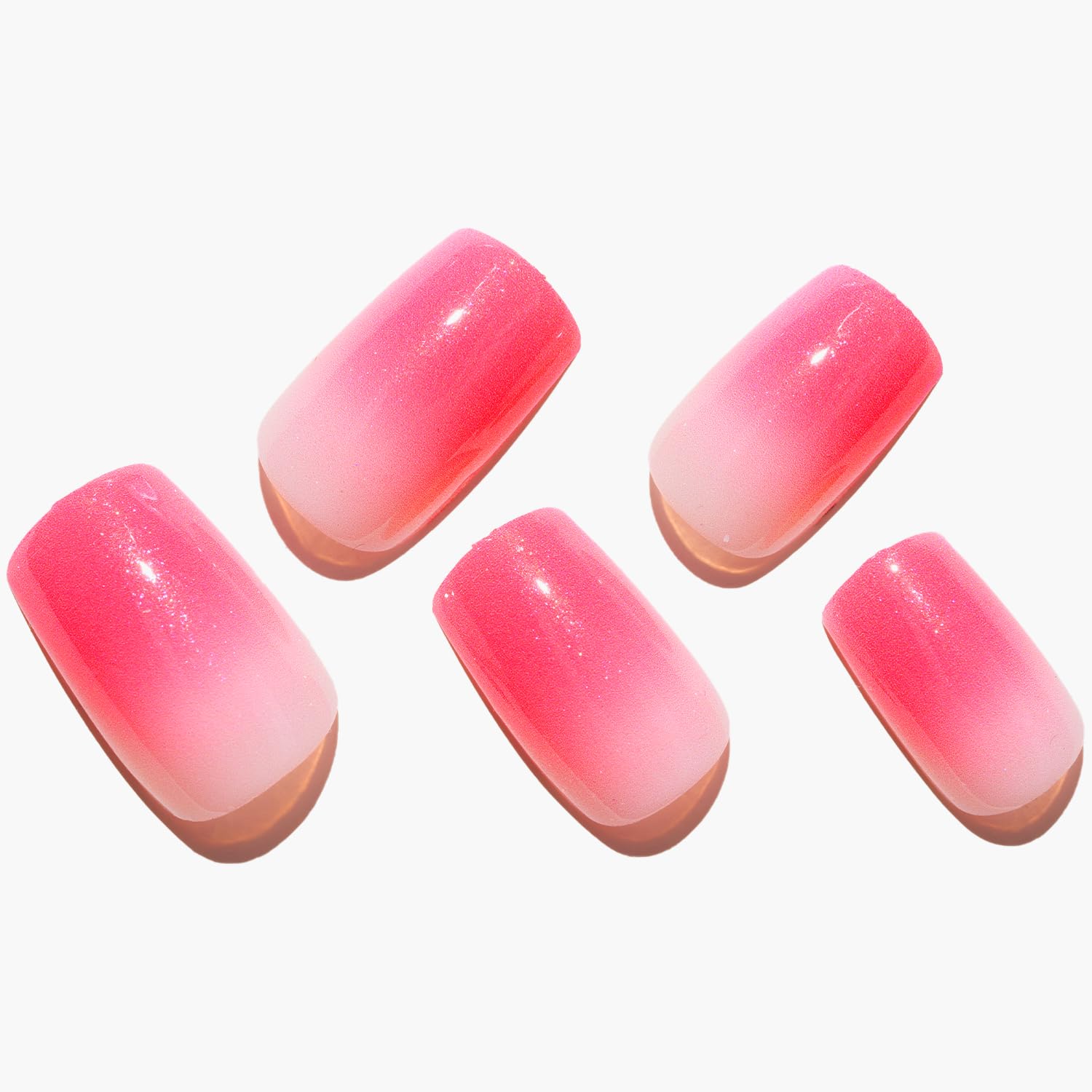 Hot Pink White Ombre French Fake Nails Tips Short Square