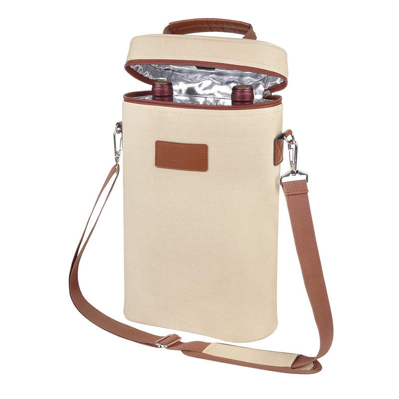 Insulated 2 Bottle Wine Gift Tote Carrier with Strap